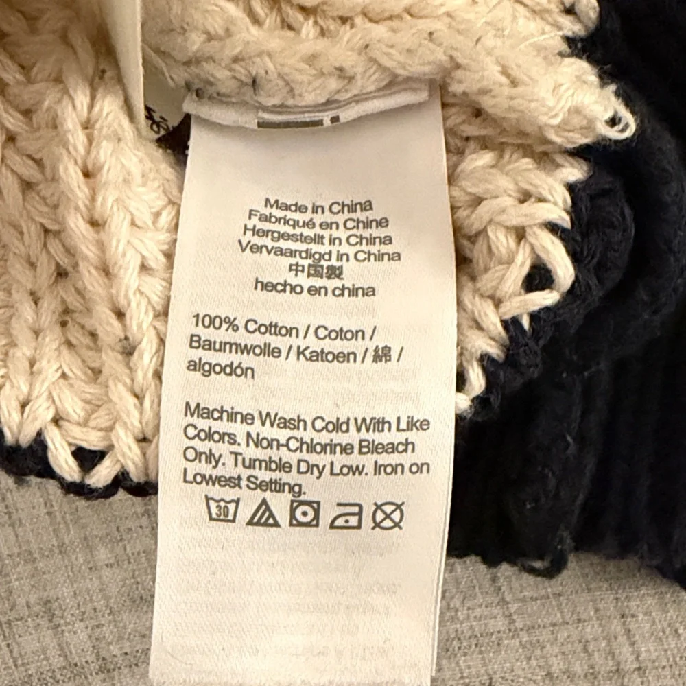 J. Crew Heritage Cotton Shaker-Stitch Navy and Cream Crewneck Sweater, XS
